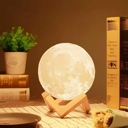 3D Moon Lamp, Remote & Touch Control Adjust Brightness with Wooden Stand Rechargeable Battery for Diwali Home Decoration (Pack of 1)
